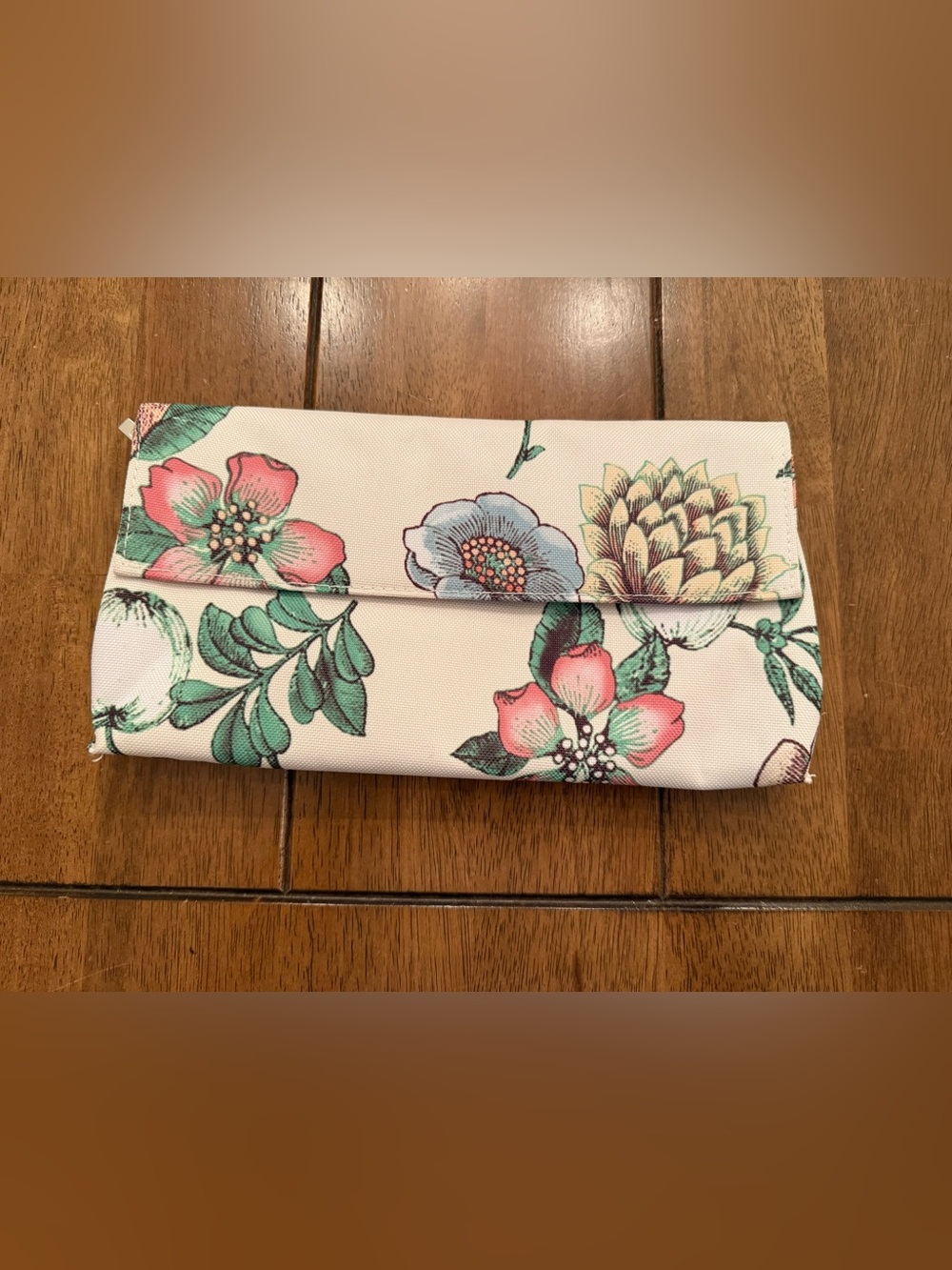 Clinique Floral Roll Up Makeup Case Clear Dual Zipper Pockets Travel Organizer